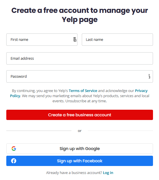 free yelp account