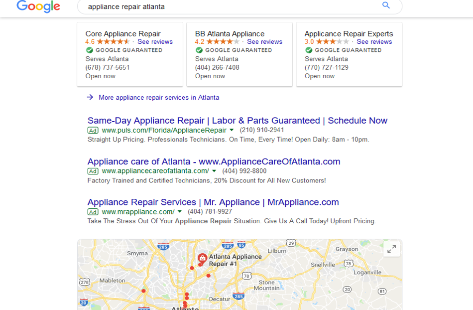 google home service ads for appliance repair companies