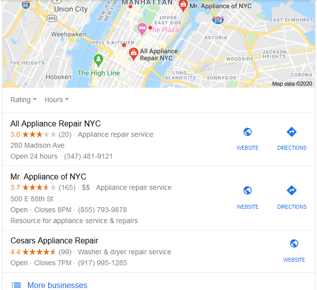 google local map pack example