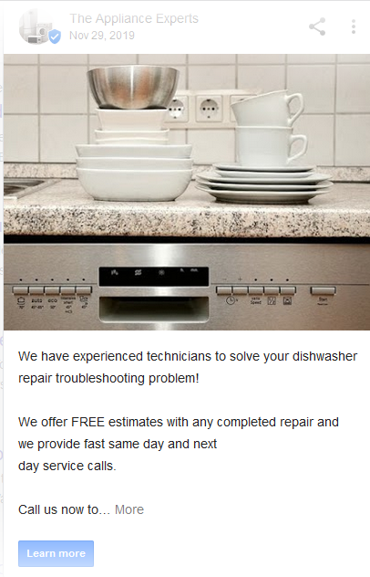 appliance repair company google my business posts