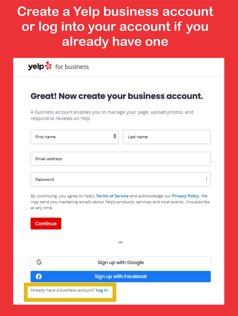 yelp business account