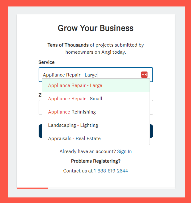 angi appliance service business listing