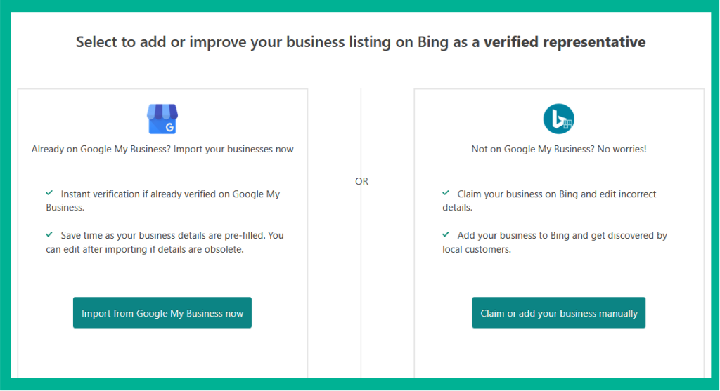 select to add or improve business listing on bing