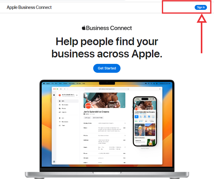 Sign in to Apple Business Connect