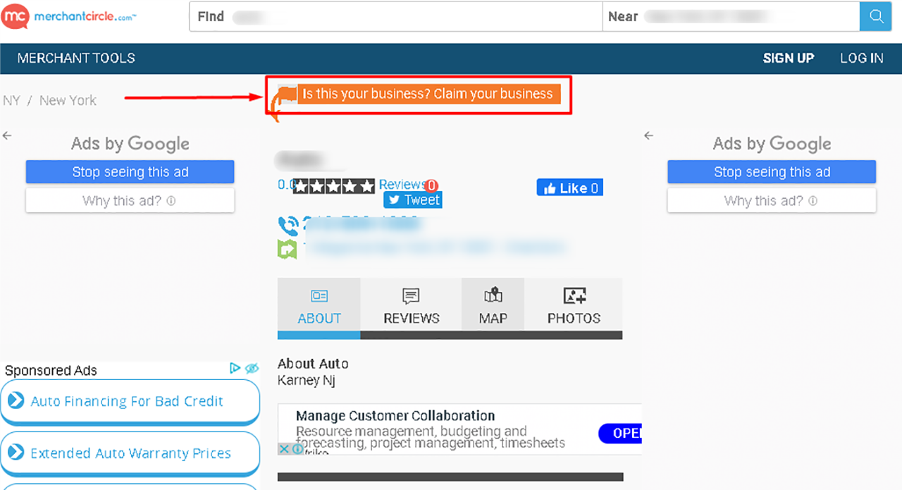 step1-Claim an Existing MerchantCircle Business Listing