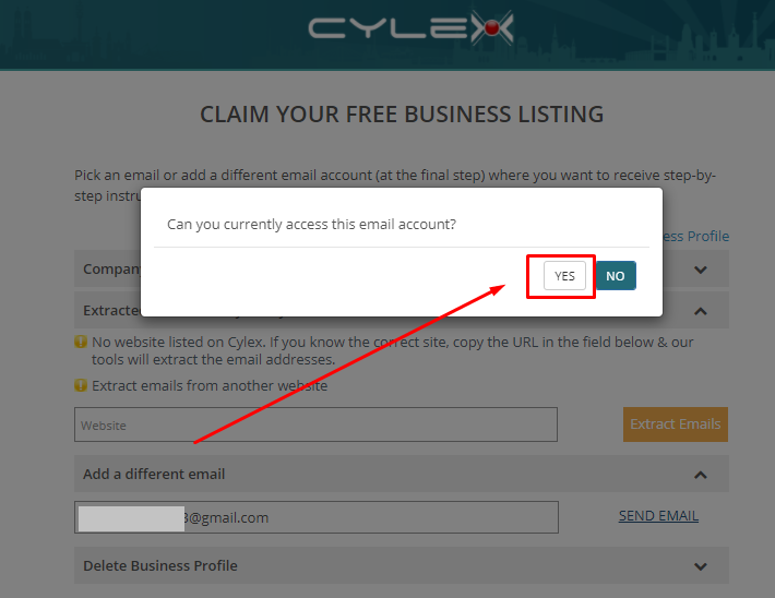 Cylex -access the email account