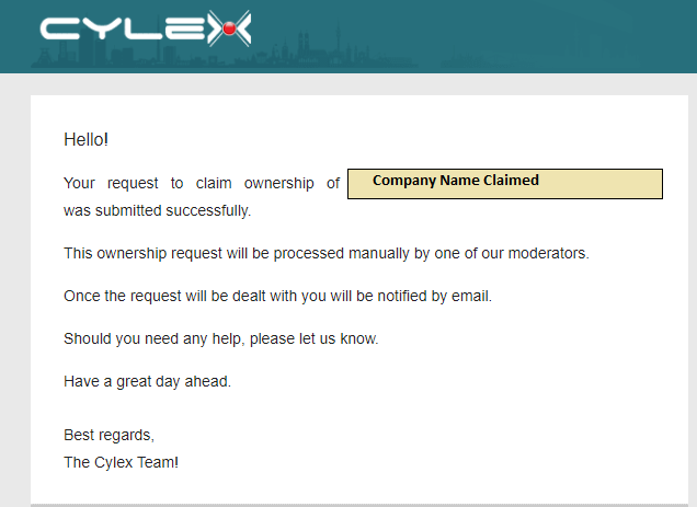 Cylex -claim submission was successful