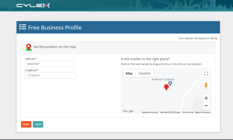 Cylex display the location coordinates