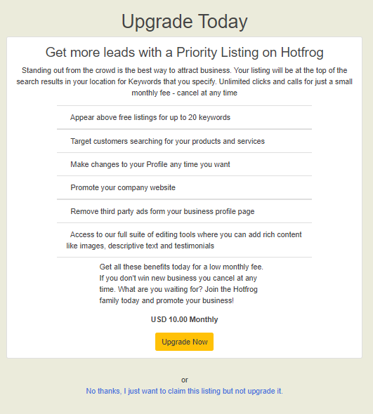 Priority Listing on Hotfrog