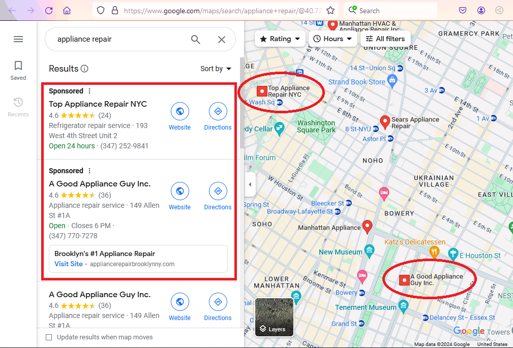 sponsored ads on google maps