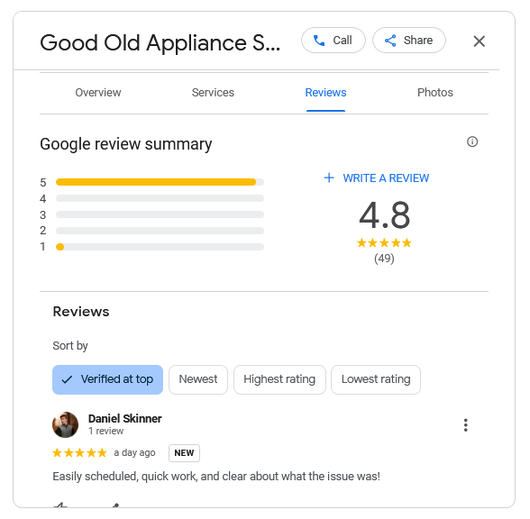 Google reviewA